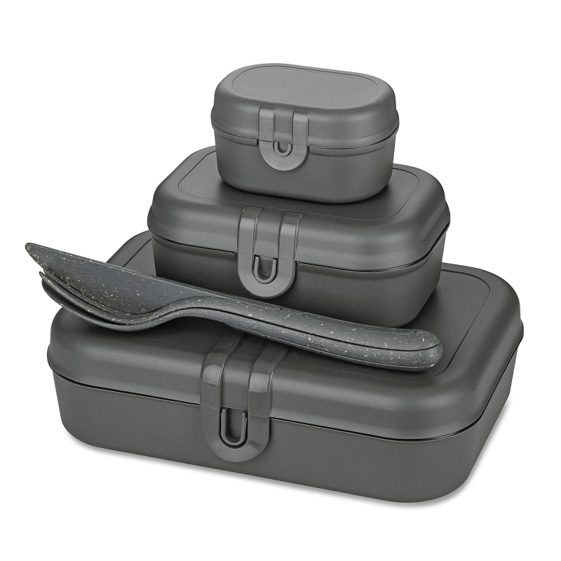 Lunchbox PASCAL READY MINI, sada 3 nádob a příbory, KOZIOL antracitový
