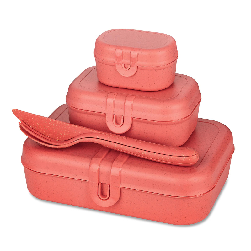 Lunchbox PASCAL READY MINI, sada 3 nádob a příbory, KOZIOL červený