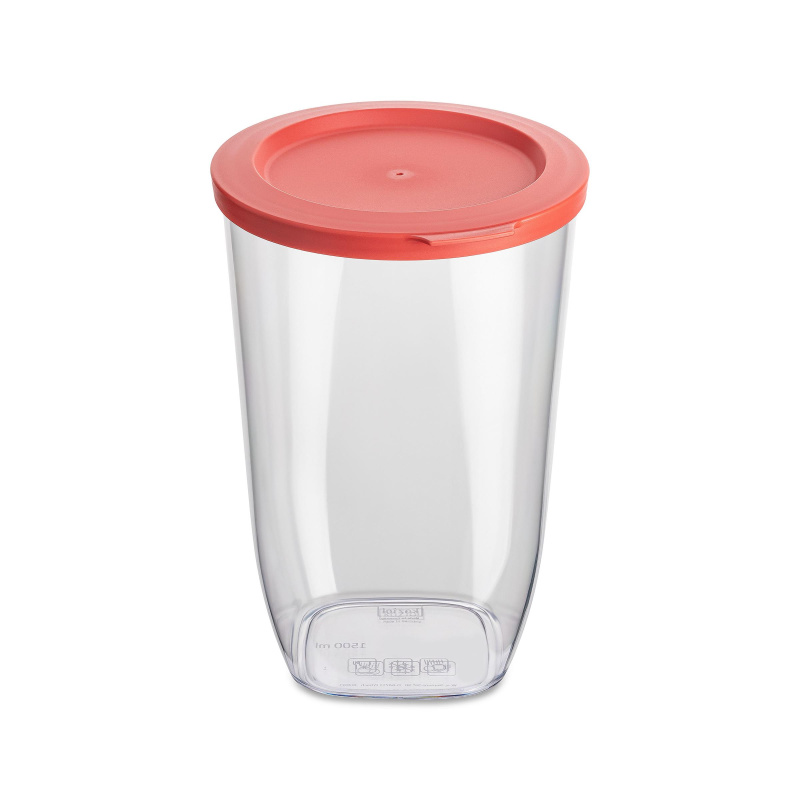Dóza na sypké potraviny CONNECT, plastová, 1500 ml, korálové víko, KOZIOL červený