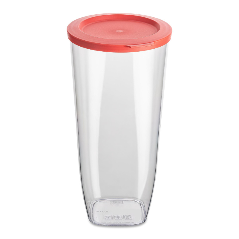 Dóza na sypké potraviny CONNECT, plastová, 2000 ml, korálové víko, KOZIOL červená