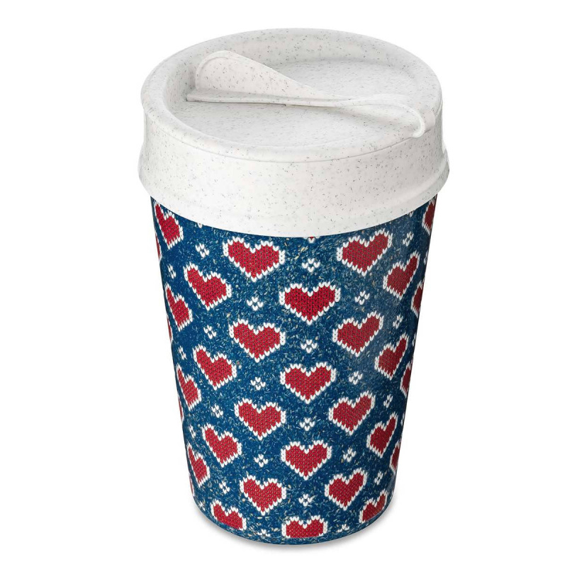 Hrnek na kávu s sebou ISO TO GO, 400 ml, geometrický design, modrý, KOZIOL modrá