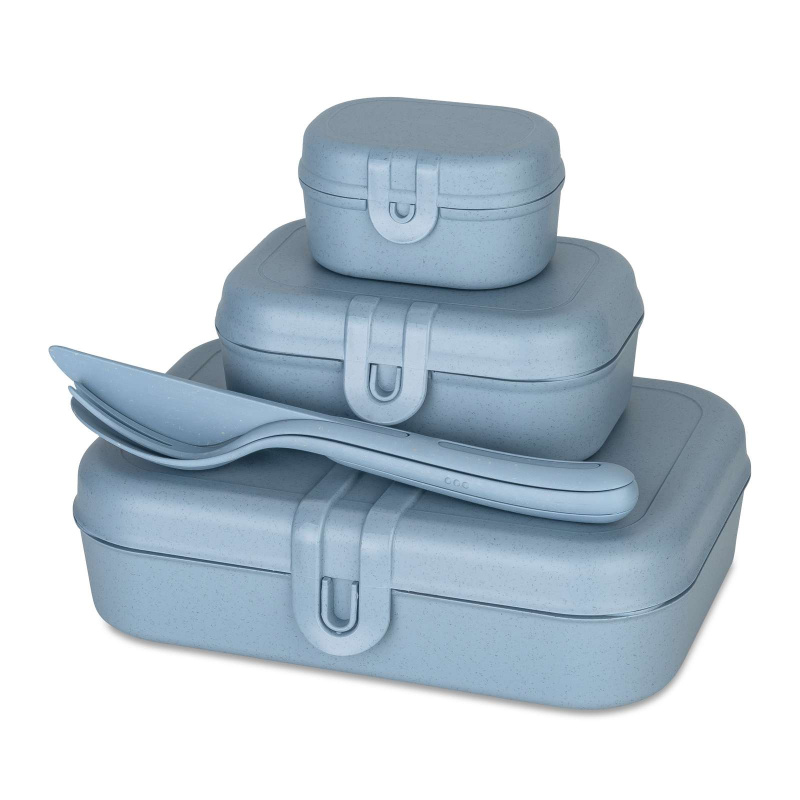Lunchbox PASCAL READY MINI, sada 3 nádob a příbory, KOZIOL modrá