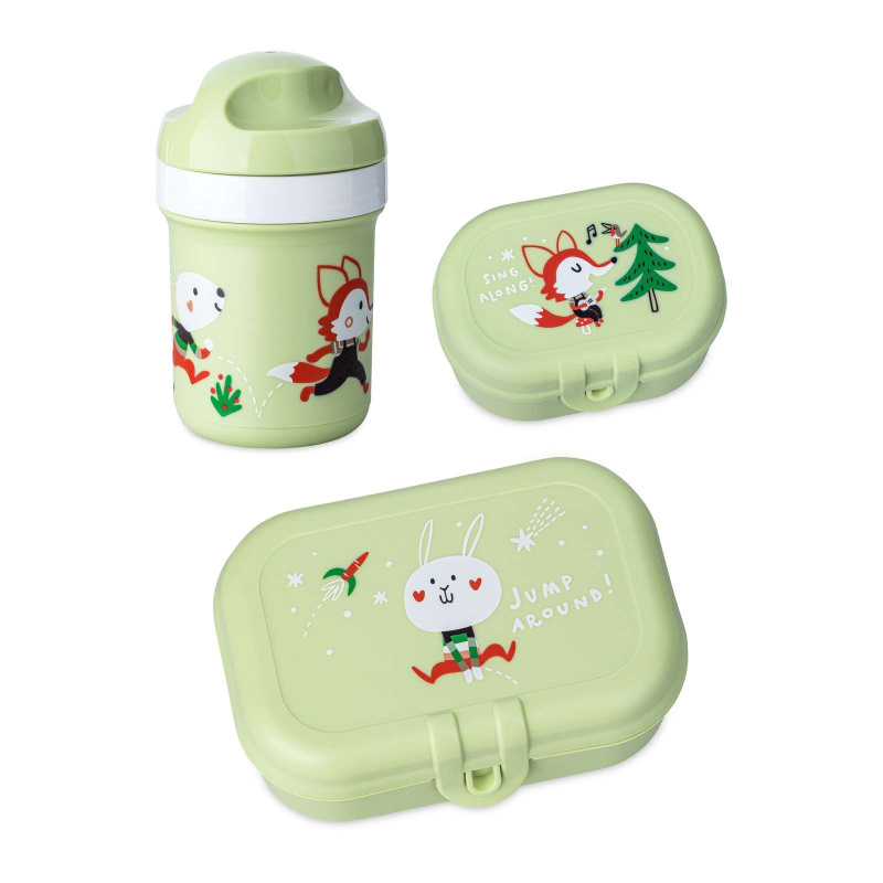 Sada: láhev 200 ml a svačinový box HOP ON AT HOME, 3dílná, zelená, KOZIOL zelený