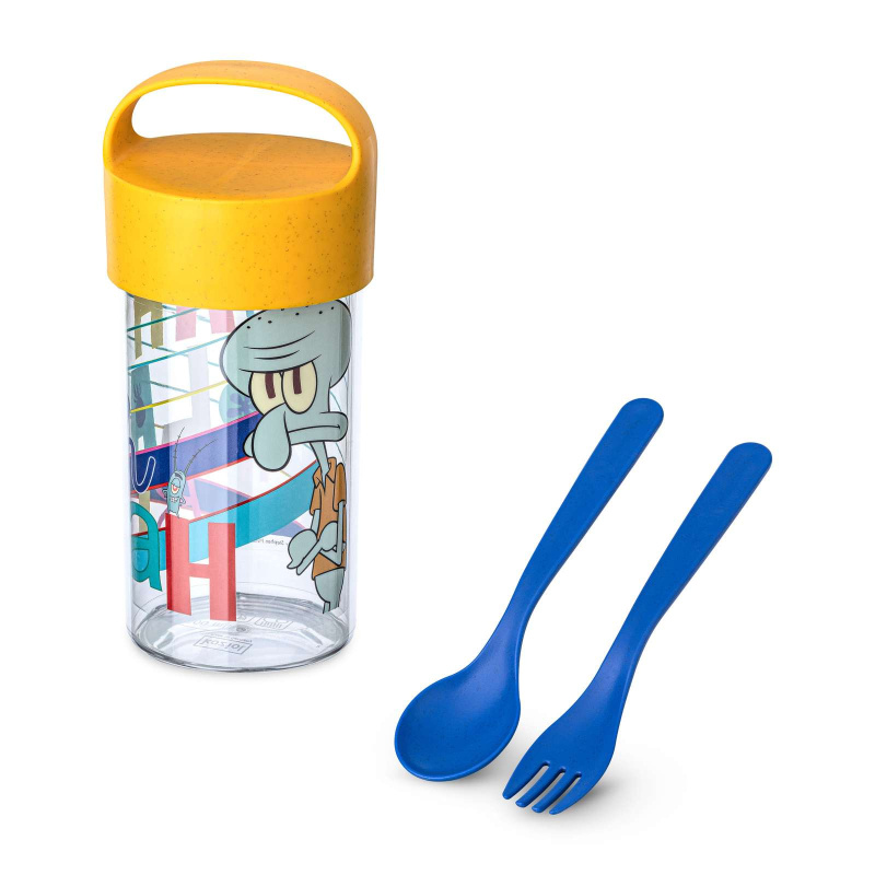 Box/láhev 500 ml se sadou příborů Buddy Snack SpongeBob Sépiák, KOZIOL žlutý
