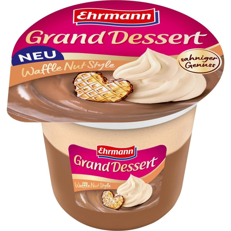 Ehrmann Grand Dessert puding dezert se šlehačkou waffle nut style
