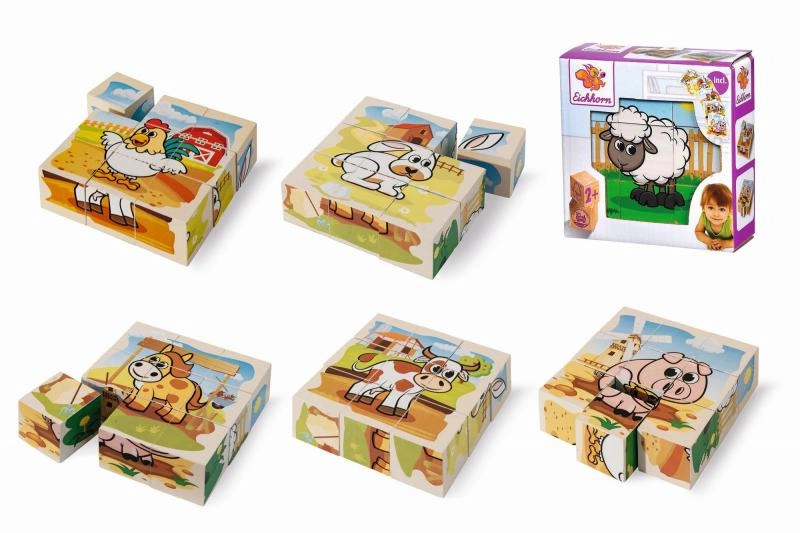 Dřevěné obrázkové kostky EICHHORN s motivem farmy, 9 ks