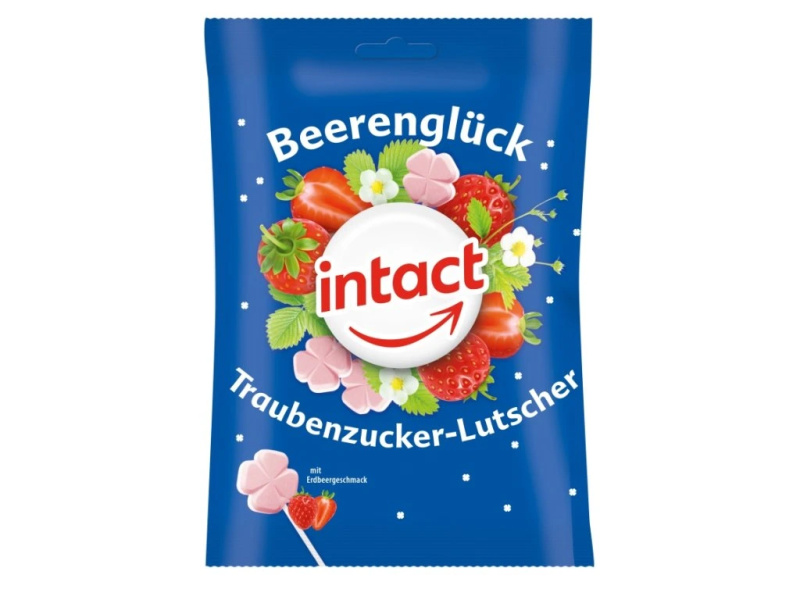 INTACT Hroznový cukr jahodová lízátka 10 ks