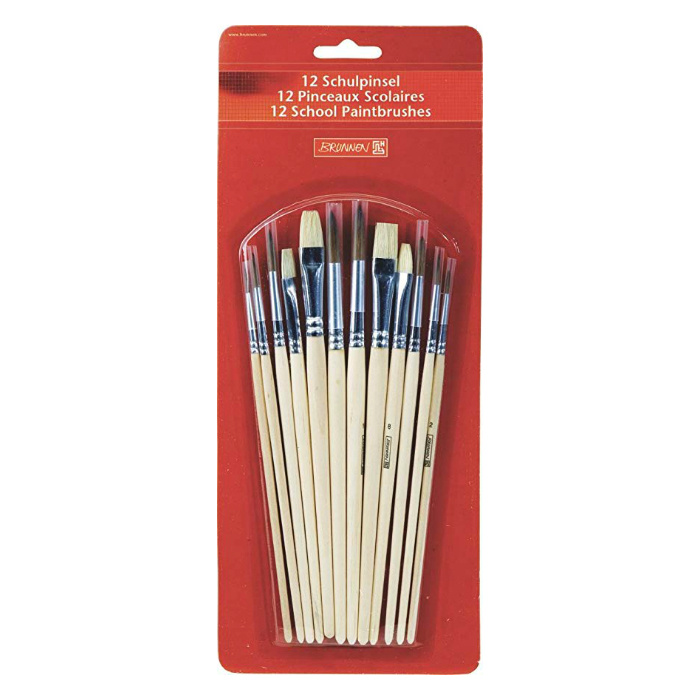 Štětce kulaté a ploché sada (12ks) přírodní