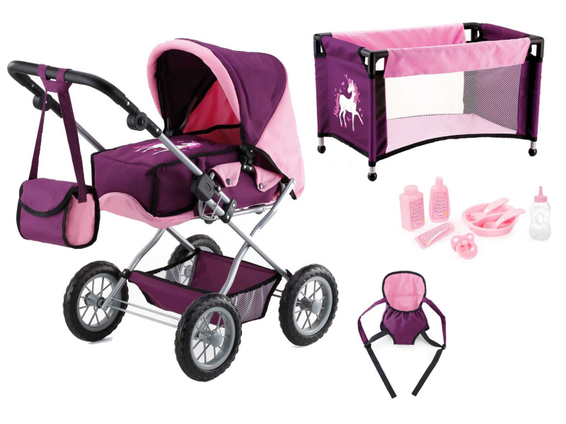 Bayer Design Kočárek pro panenky Grande Kombi s cestovní postýlkou (jednorožec)