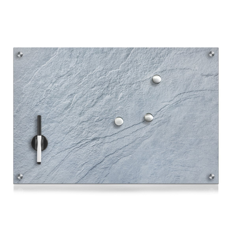 Skleněná magnetická deska, šedá břidlice + 3 magnety, 60x40 cm, Zeller šedá