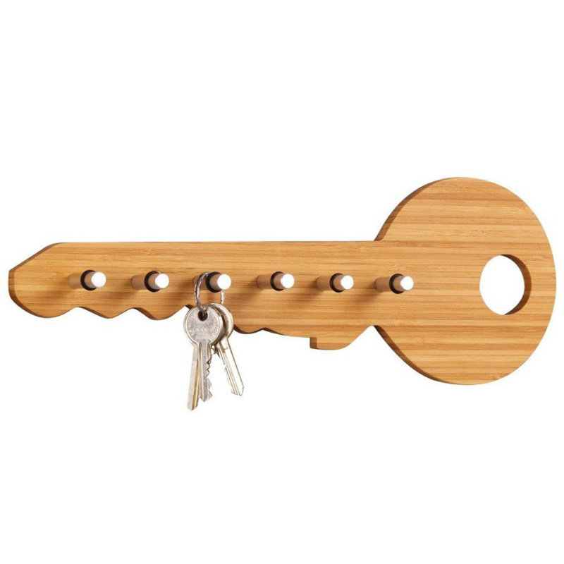 Věšák na klíče KEY, 6 háčku, bambusový, ZELLER 13590 hnědá