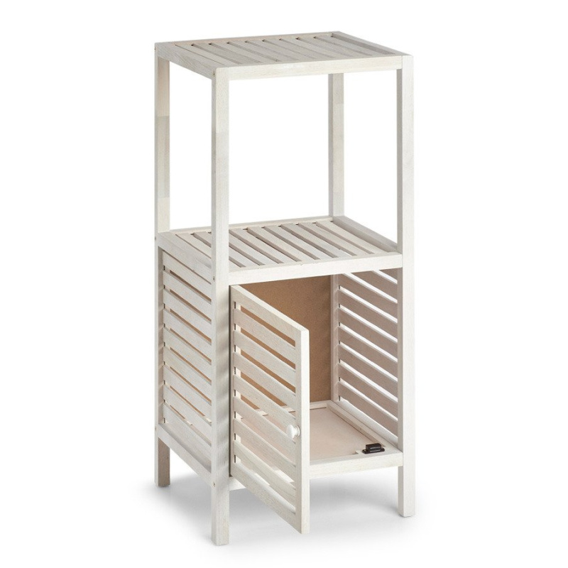 Koupelnová skříňka s dřevěnou skříňkou, 2 úrovně, barva bílá, ZELLER bílá