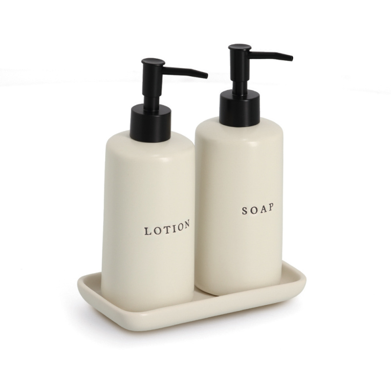 Zeller Keramické dávkovače na mýdlo a lotion BATH STYLE, 3 díly béžová