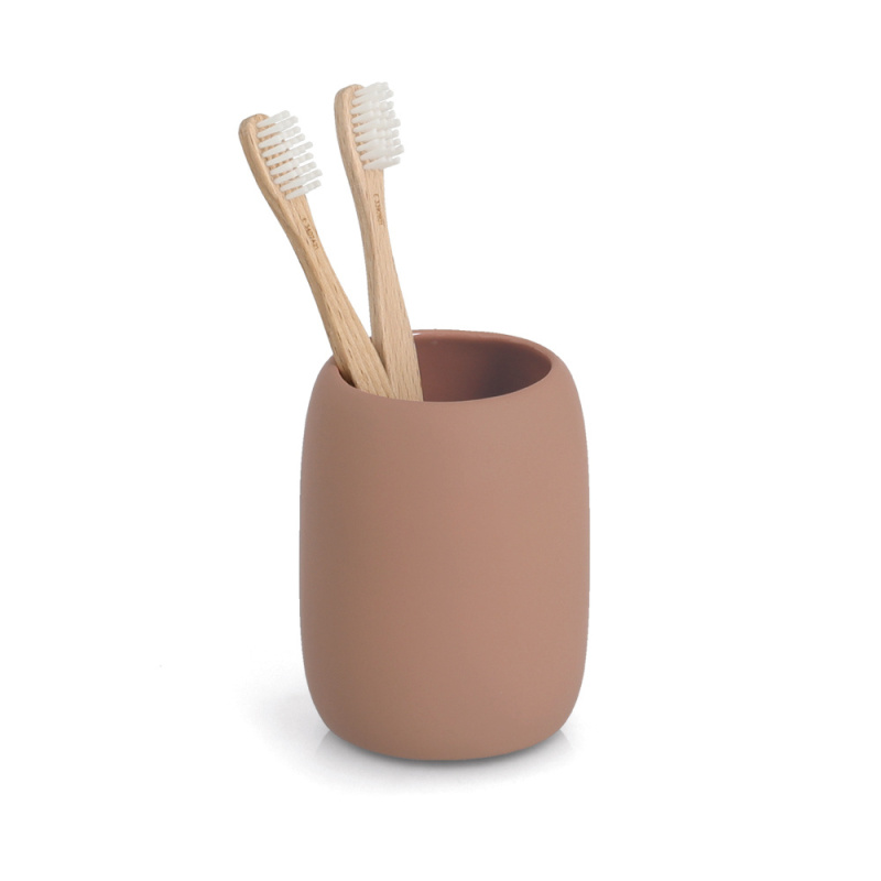 Zeller Kelímek na zubní kartáčky BRASS TONE, Ø 8,4 cm, hnědý hnědý