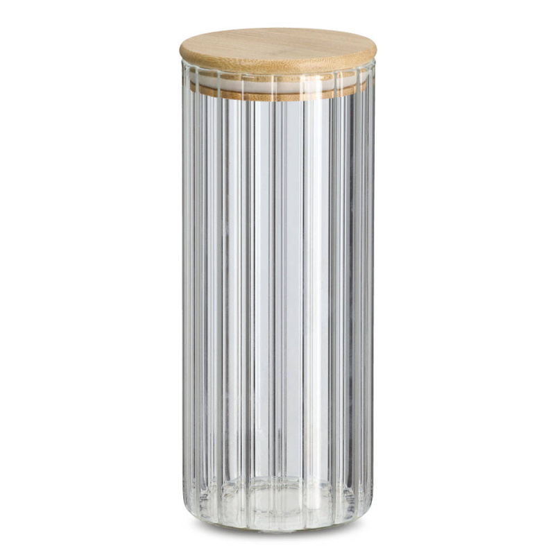 Zeller Dóza s bambusovým víkem GROOVES, 1100 ml transparentní