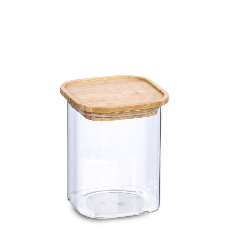 Zeller Dóza s bambusovým víkem, 900 ml, 11 x 11 x 13,6 cm transparentní
