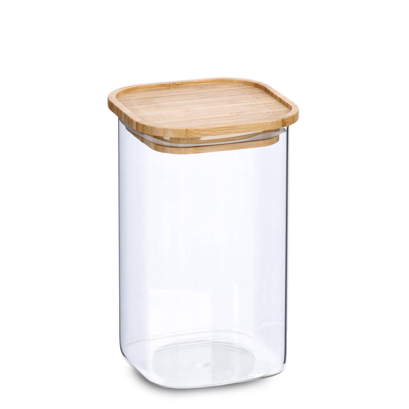 Zeller Dóza s bambusovým víkem, 1400 ml, 11 x 11 x 17,7 cm transparentní