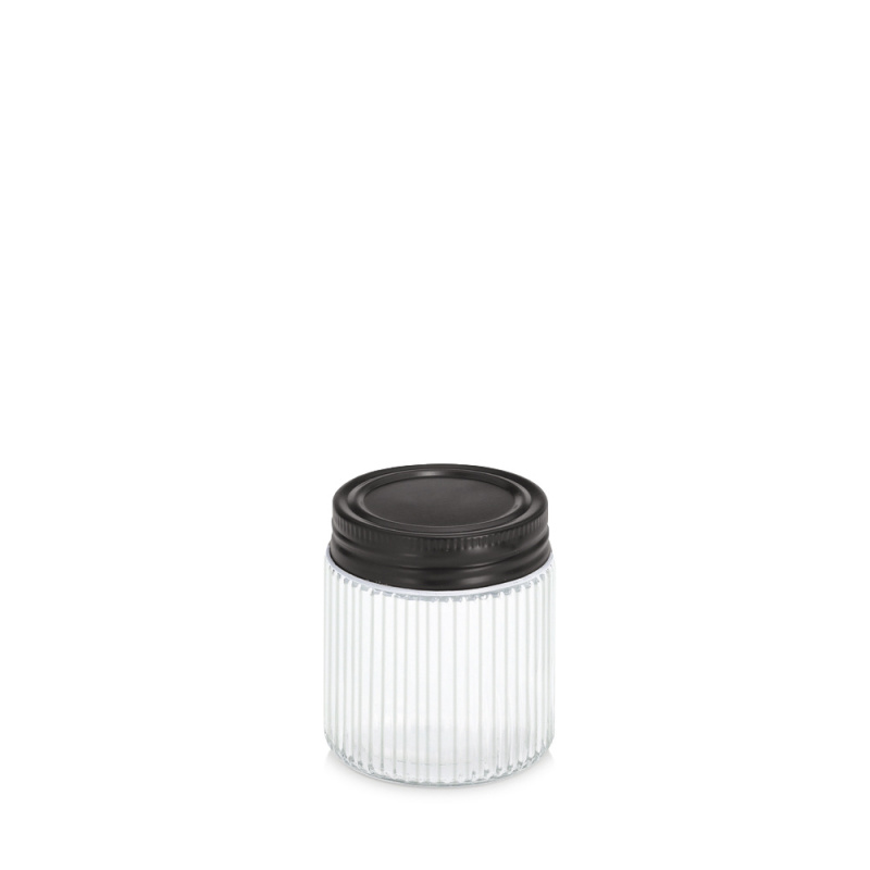 Zeller Sklenice s kovovým víkem KITCHEN ESSENTIALS, rýhované sklo, 120 ml transparentní