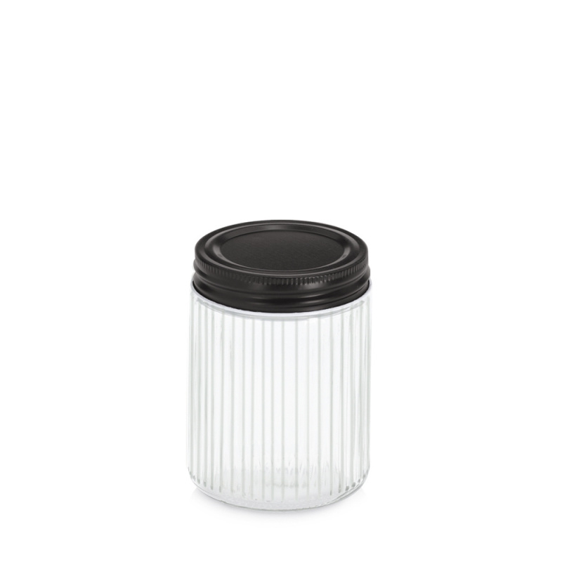 Zeller Sklenice s kovovým víkem KITCHEN ESSENTIALS, rýhované sklo, 300 ml transparentní