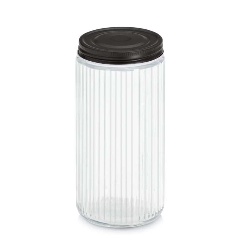 Zeller Sklenice s kovovým víkem KITCHEN ESSENTIALS, rýhované sklo, 950 ml transparentní