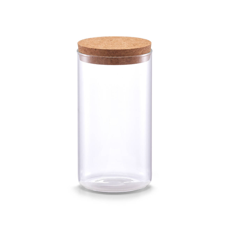 Zeller Útlá dóza s korkovým víkem, 1100 ml transparentní