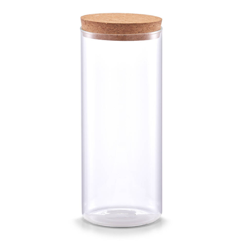 Zeller Útlá dóza s korkovým víkem, 1400 ml transparentní