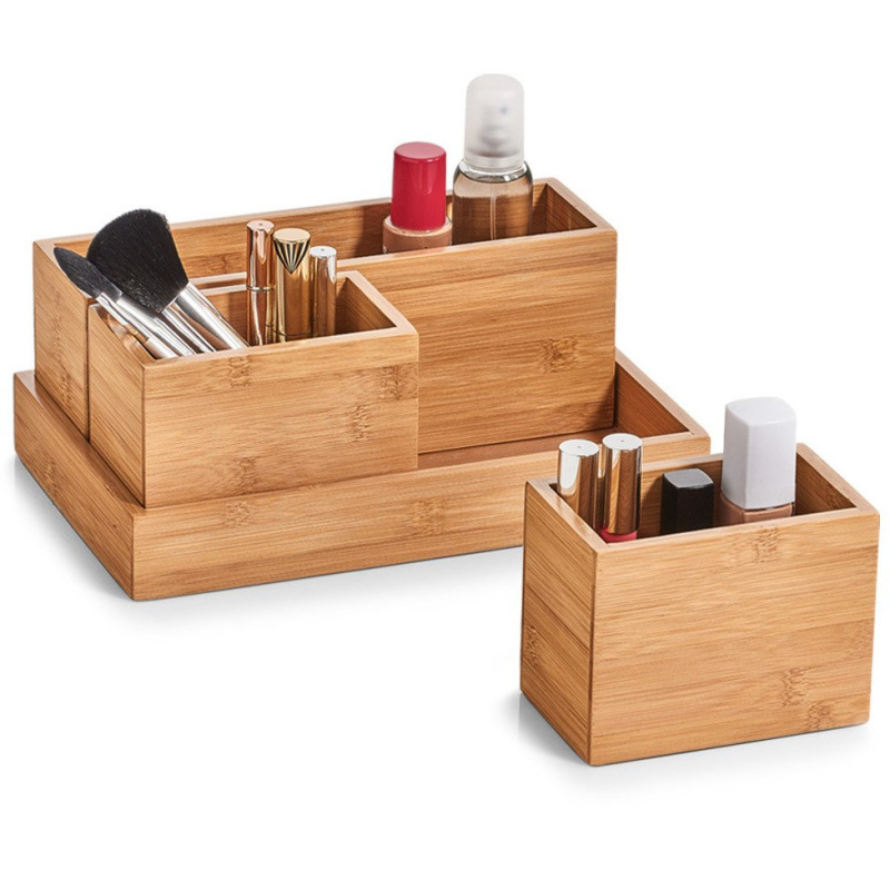 Boxy pro uskladnění, organizéry, 100% bambus - 4 ks, ZELLER 25387 hnědý