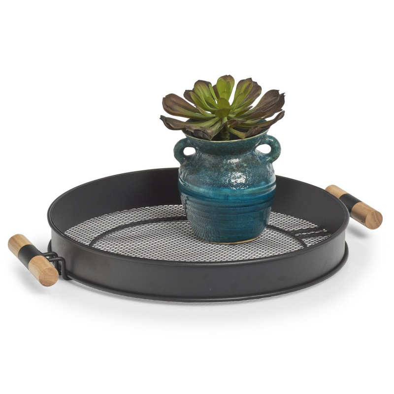 Kovový podnos s rukojetí, síťová struktura, O 48 cm, černý, ZELLER černá