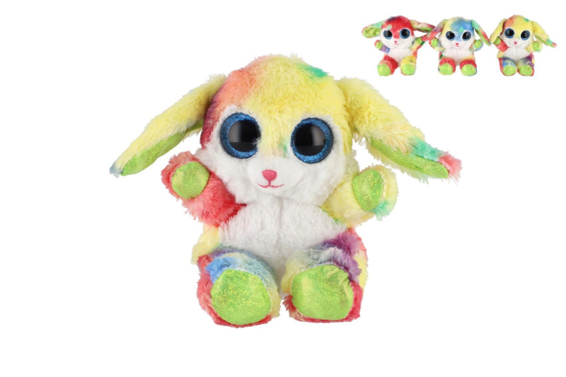 Plyšový duhový zajíček sedící 15 cm