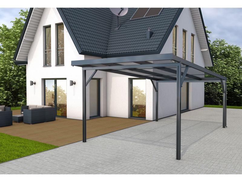 Přístřešek na auto Carport Premium A, 3,094 x 5,62 m, antracit / čirá GU4296309X