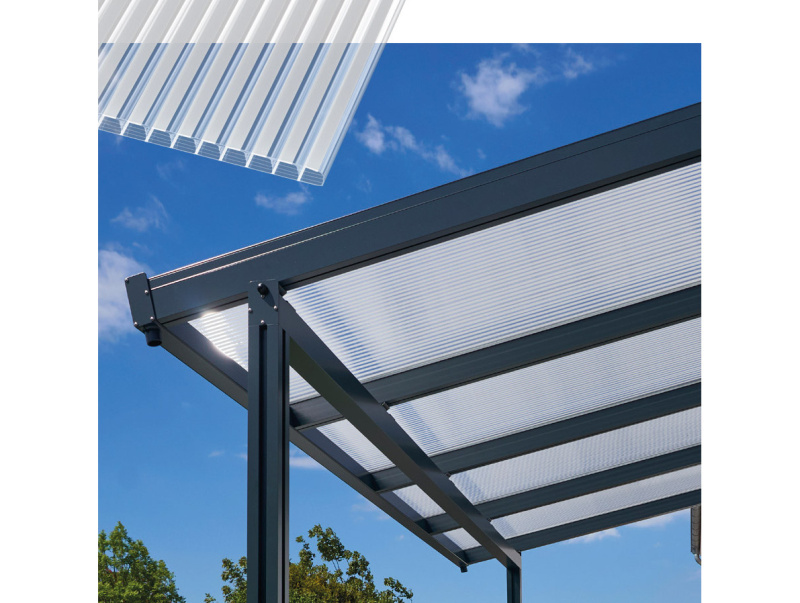 Hliníková pergola Terrassendach Premium 4,10 x 3,06 m - čirý polykarbonát s pruhy / antracit GU4295125X