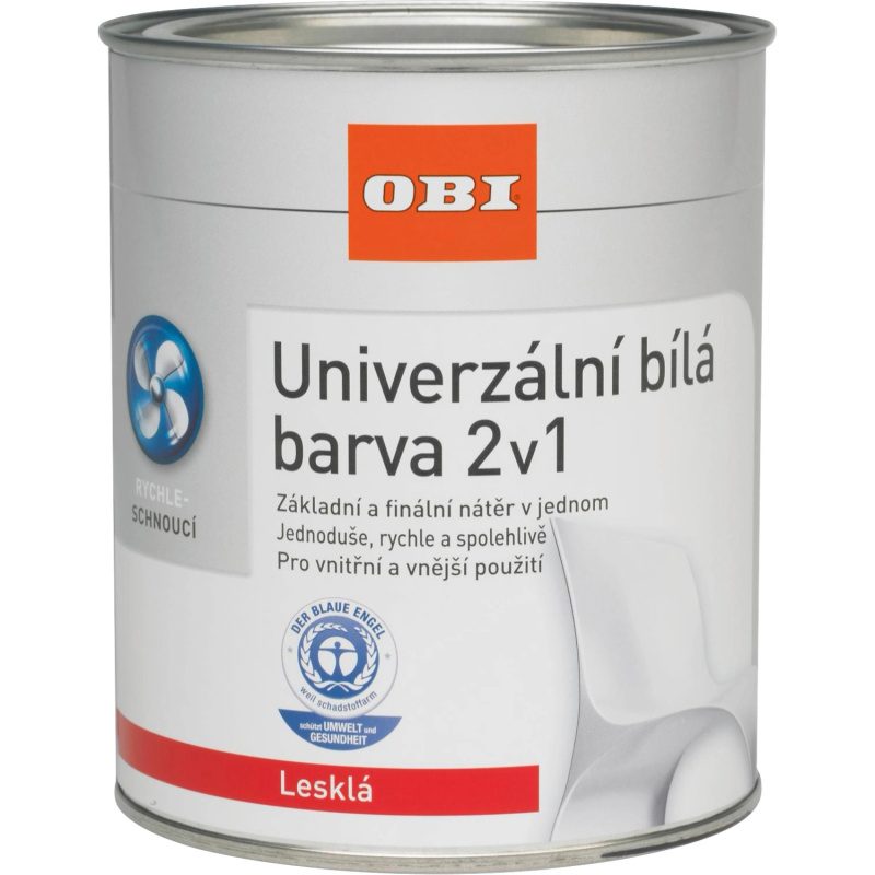 OBI Univerzální barva 2v1 lesklá bílá 750 ml