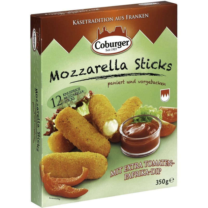 Coburger Mozzarellové tyčinky obalované předsmažené s rajčatovo-pepřovou omáčkou
