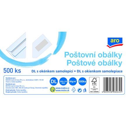 aro Obálka DL s okénkem samolepicí 500 ks