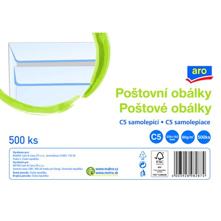 aro Obálka C5 samolepicí bílá 500 ks