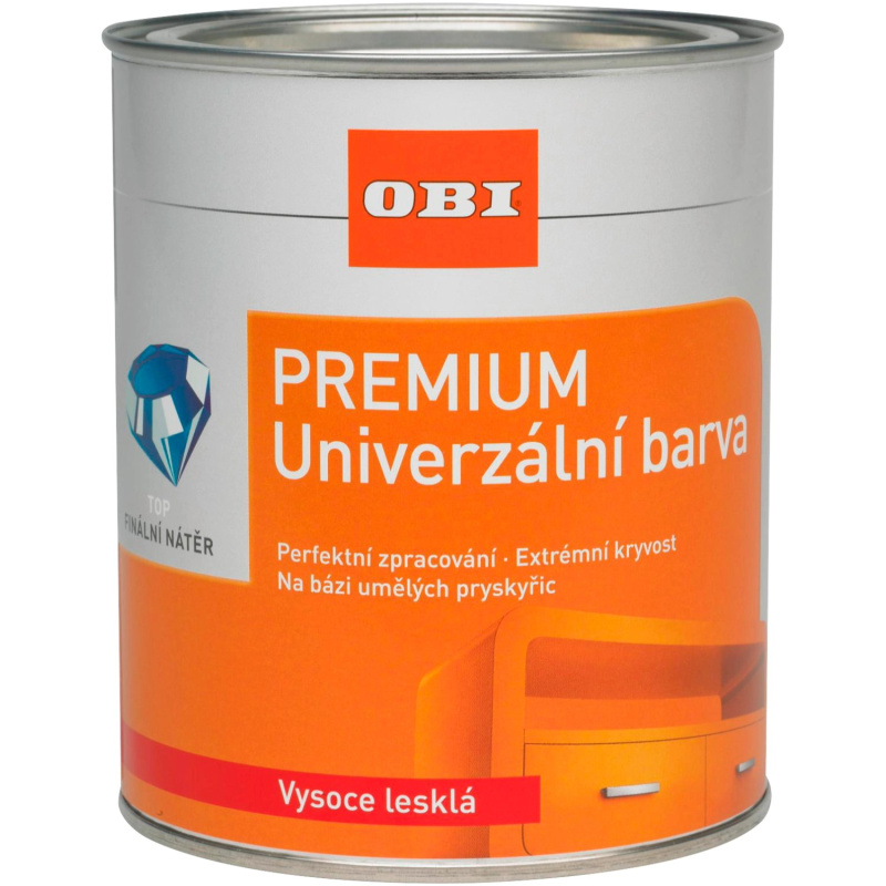 OBI Univerzální barva PREMIUM vysoce lesklá řepkově žlutá 750 ml