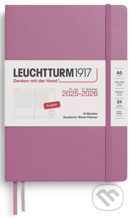 Academic Week Planner 2026 Medium (A5) 18 Months Dusty Rose
