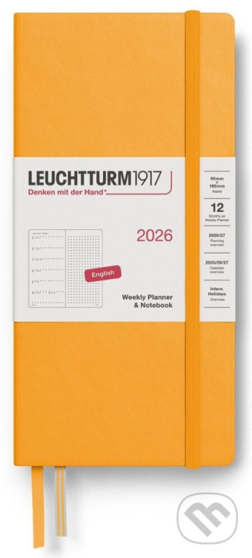 Weekly Planner & Notebook 2026 Wallet (B6+ x A6) Rising Sun - tečkovaný