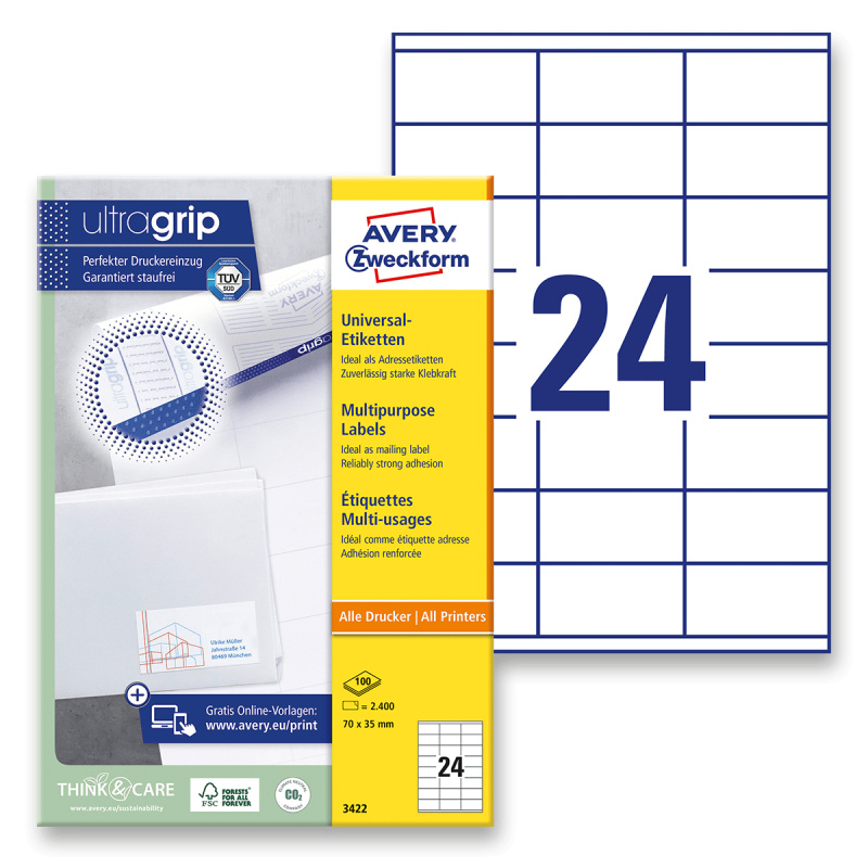 Avery Zweckform Samolepicí etikety Avery - 70,0 x 35,0 mm, 2400 etiket