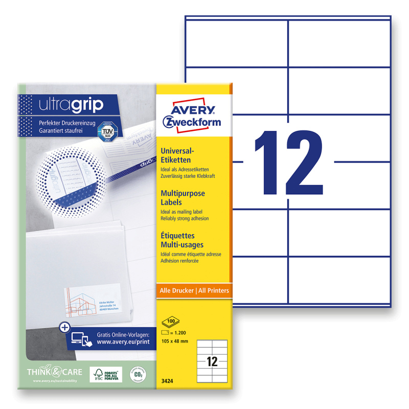 Avery Zweckform Samolepicí etikety Avery - 105,0 x 48,0 mm, 1200 etiket