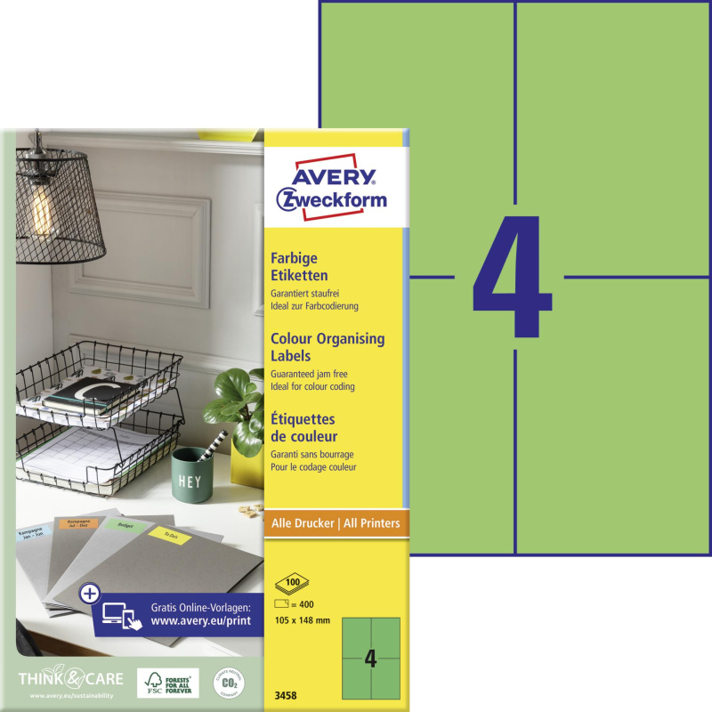 Univerzální etikety Avery Zweckform - zelené, 105 x 148 mm, 400 ks