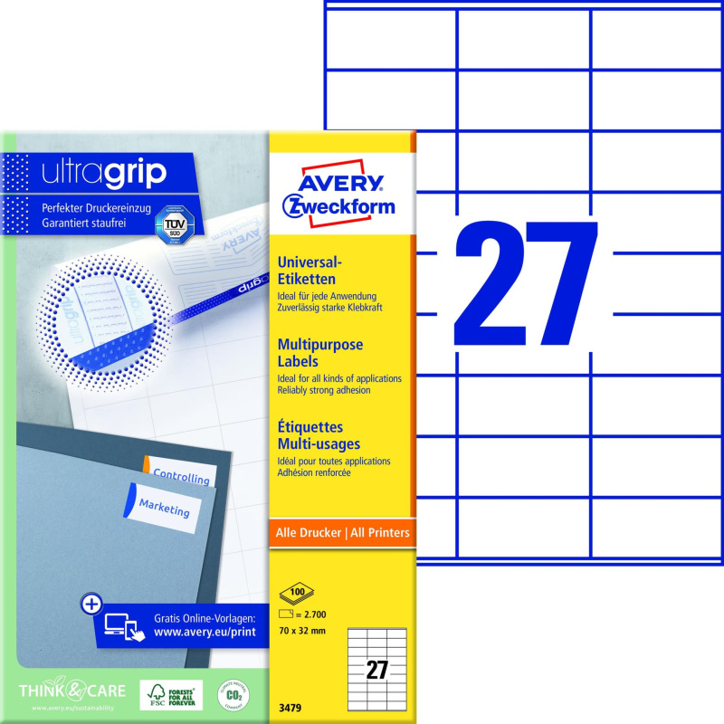 Avery Zweckform Univerzální etikety, 70 x 32 mm, 2700 ks
