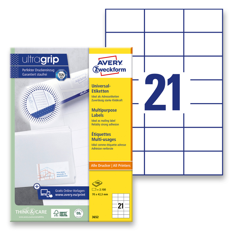 Avery Zweckform Samolepicí etikety Avery - 70,0 x 42,3 mm, 2100 etiket