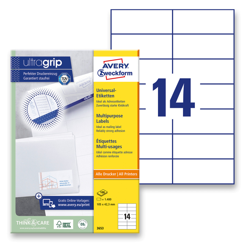 Avery Zweckform Samolepicí etikety Avery - 105,0 x 42,3 mm, 1400 etiket