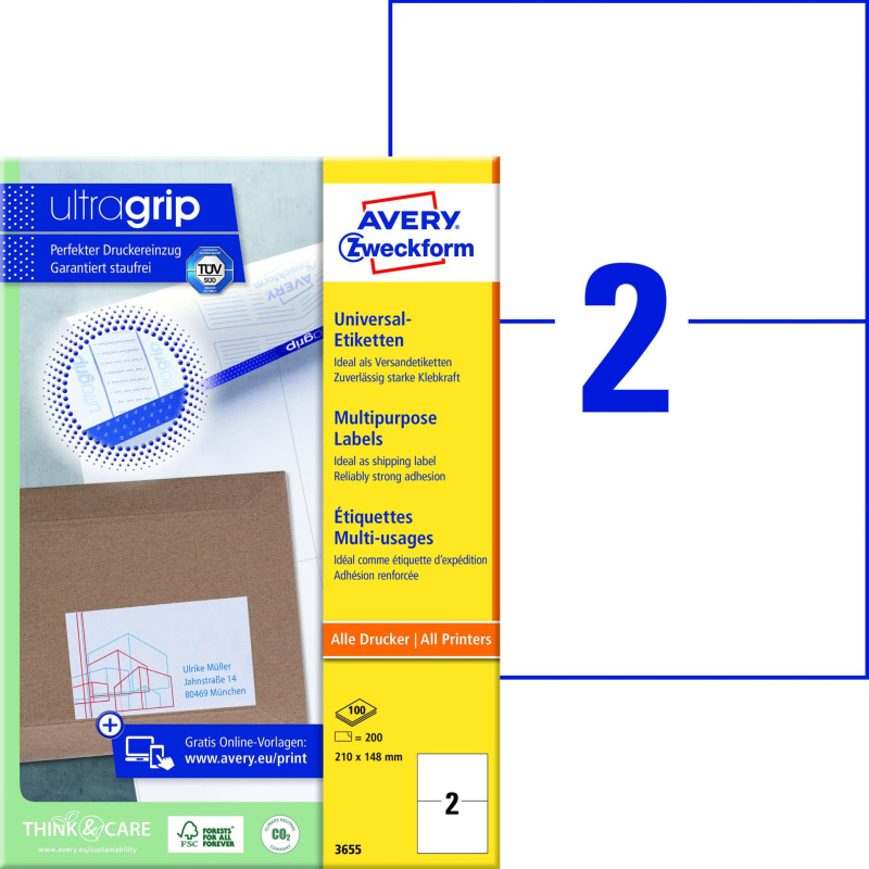 Avery Zweckform Samolepicí etikety Avery - 210,0 x 148,0 mm, 200 etiket