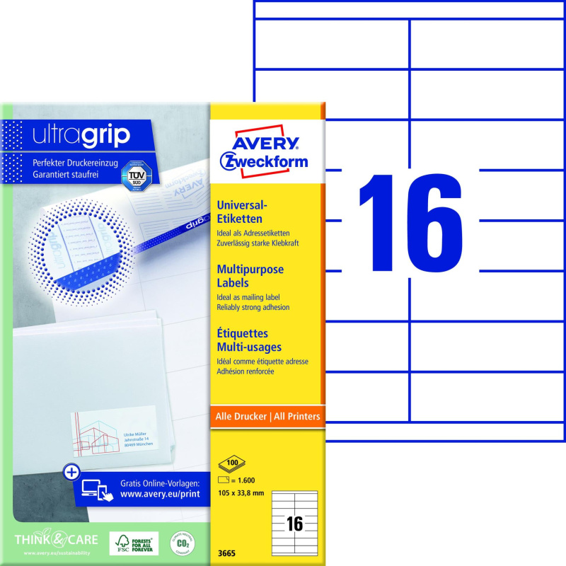 Avery Zweckform Samolepicí etikety Avery - 105,0 x 33,8 mm, 1600 etiket
