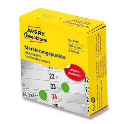 Avery Zweckform - pernamentní kulaté etikety na roli - 19 mm, 250 etiket, zelená