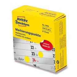 Avery Zweckform - pernamentní kulaté etikety na roli - 19 mm, 250 etiket, žlutá