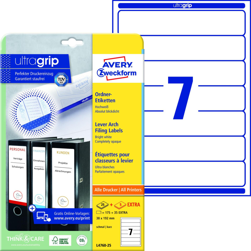 Avery Zweckform Samolepicí etikety na pořadače Avery - 192 x 38 mm, bílé