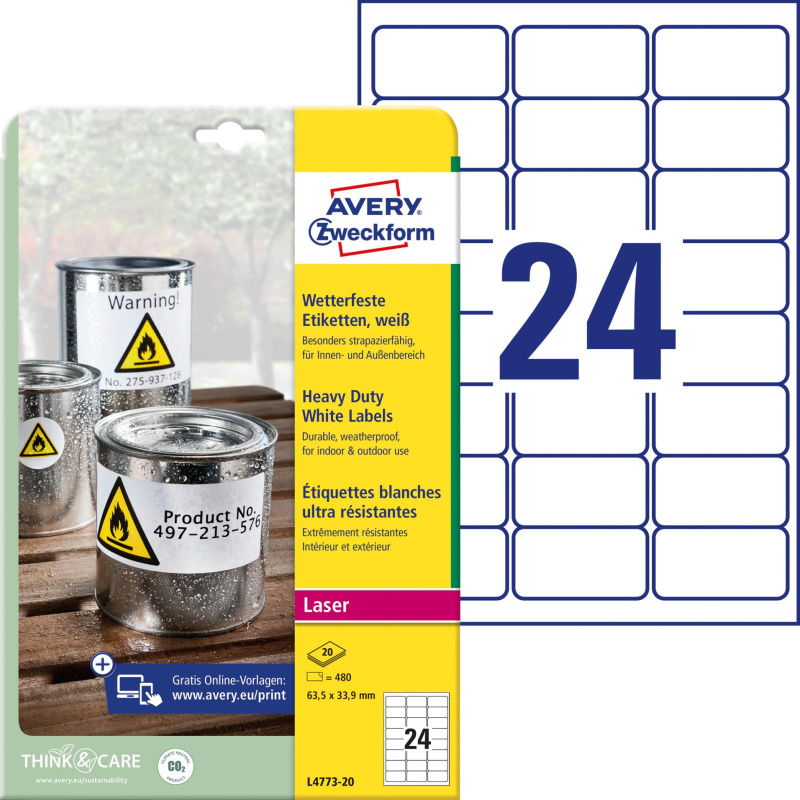 Avery Zweckform Samolepicí etikety velmi odolné polyesterové - 63,5 x 33,9 mm, 480 ks